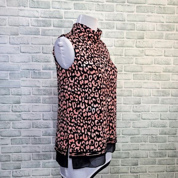 Karl Lagerfeld Womens M Pink Black Animal Leopard Print Sleeveless Blouse Top - Picture 4 of 11